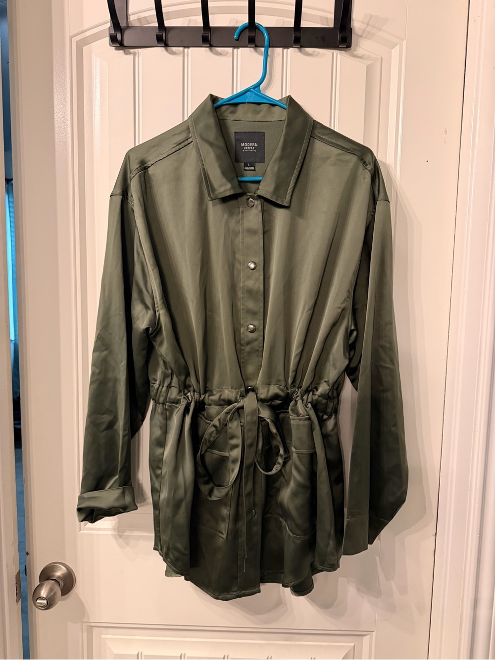 Modern Supply Olive Drawstring Satin Utility Jacket
